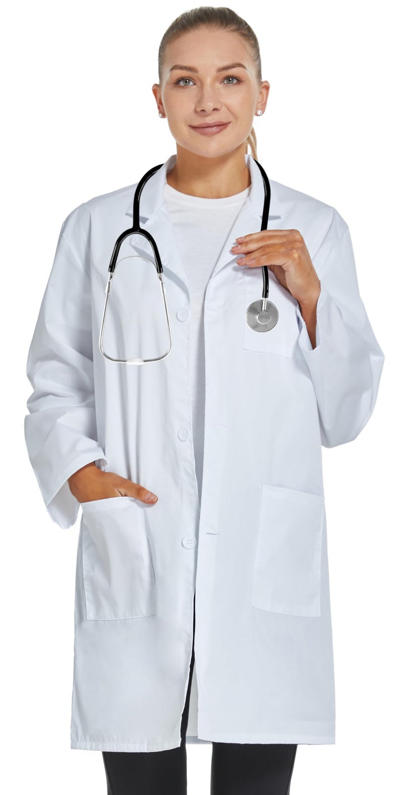 VOGRYE Professional Lab Coat for Women Men Long Sleeve, White, Unisex - Image 2